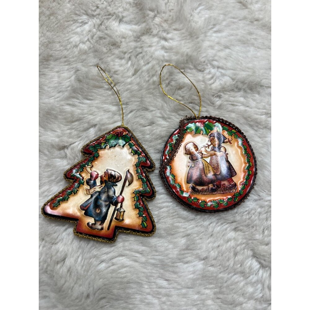 Vintage Hand-Painted Wood Christmas Ornaments Set Of 2